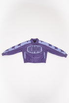 Purple Boxy Homme Pu Badge Collared Varsity Jacket