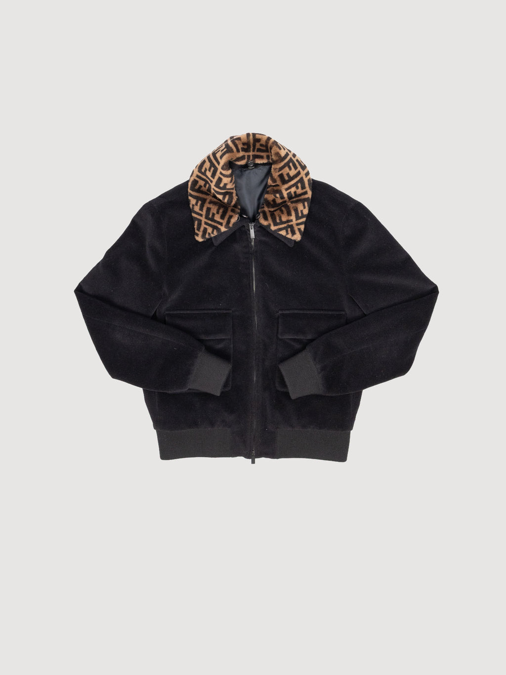 Fendi FW0123 A9C7 Collar Zucca Pattern Wool Blouson
