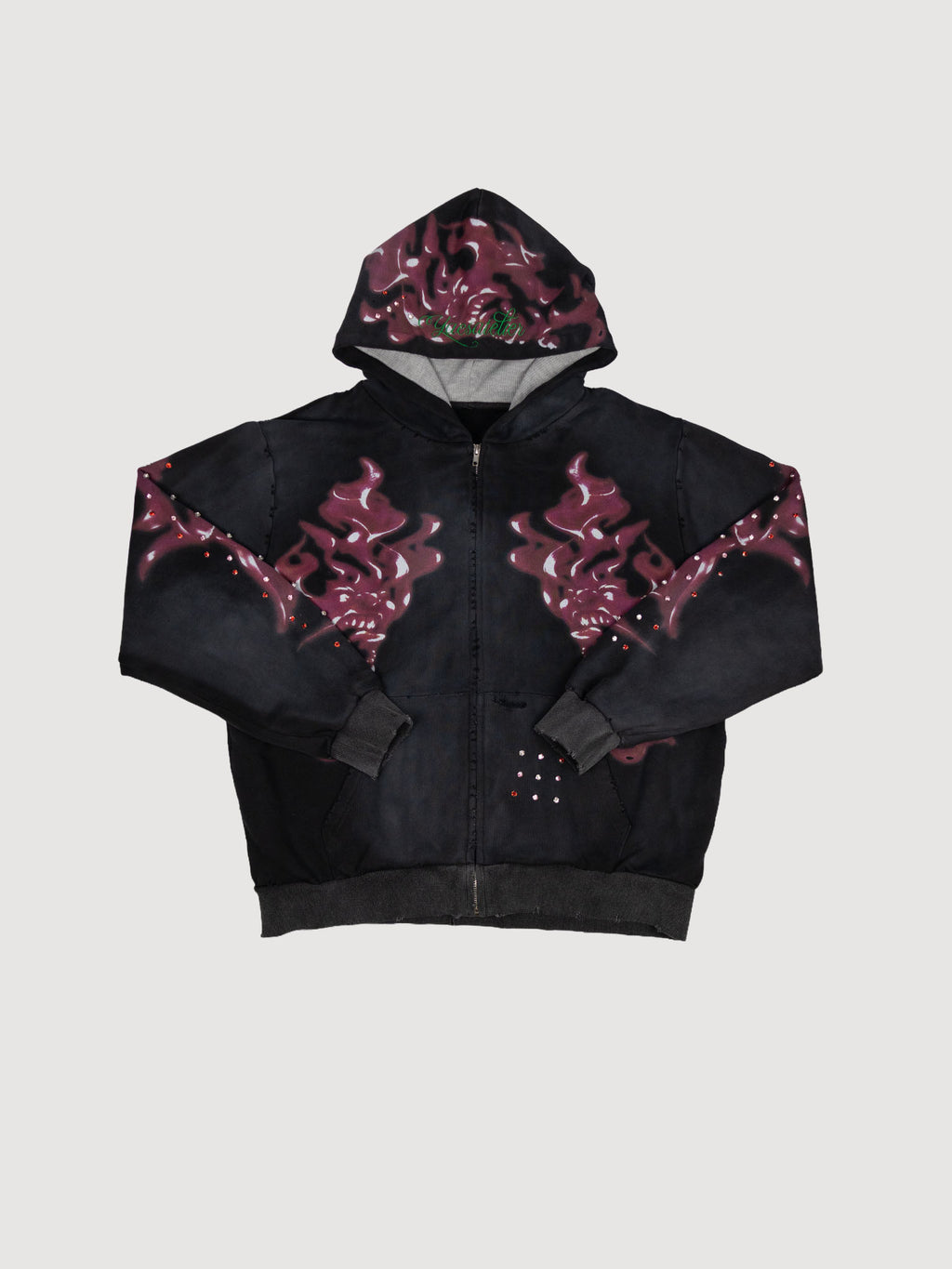 Flame zip up hoodie crystal