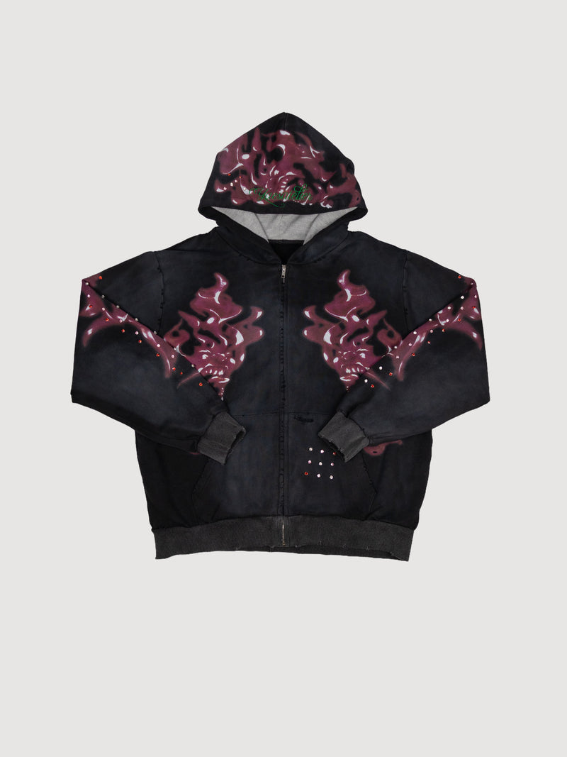 Flame zip up hoodie crystal