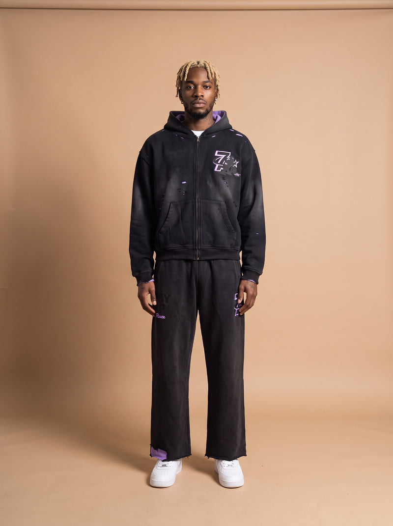 Triple Sevens Reversible Booby Trap Zip-Up Hoodie Black Purple