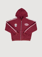 Deuxieme Origine burgundy zip-up fleece hoodie