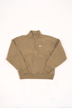 Stüssy Stock Logo Mock Zip Sweatshirt in khaki