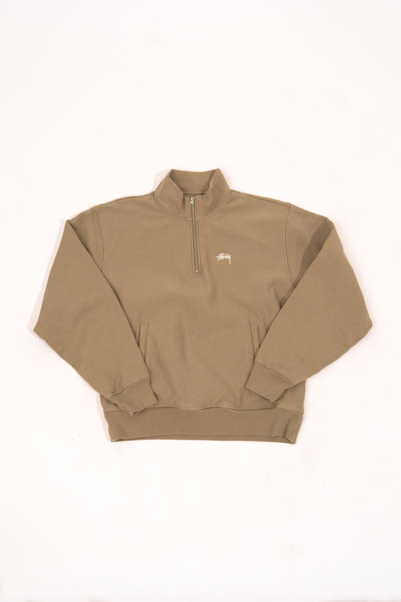 Stüssy Stock Logo Mock Zip Sweatshirt in khaki
