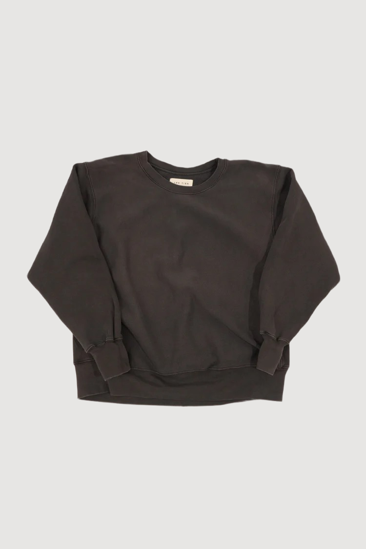 Les Tien Men's Heavyweight Crop Crew Sweat in Vintage Black