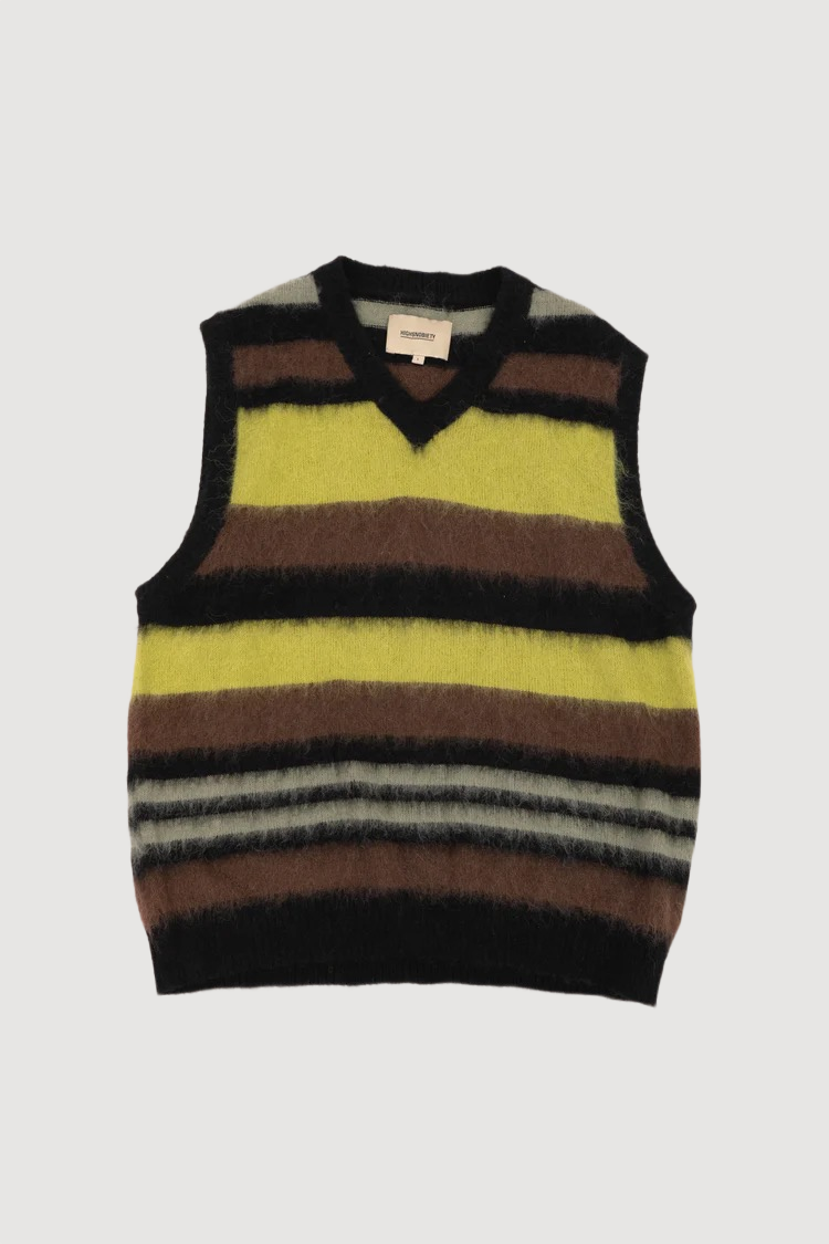 Striped V-Neck Sweater Vest Black