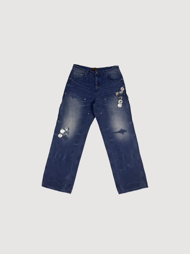1920s Vintage Blue Pin Emblem Workwear Trousers