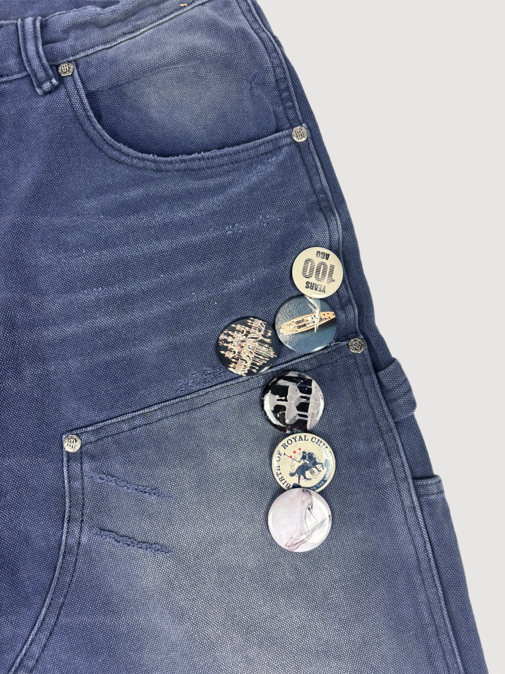 1920s Vintage Blue Pin Emblem Workwear Trousers