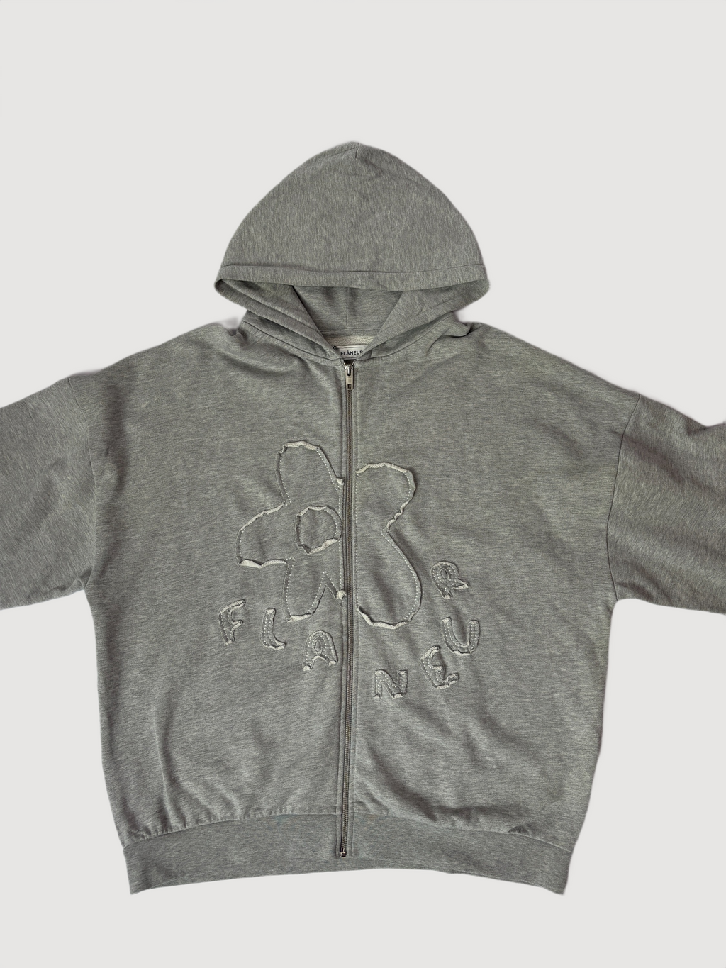 Flaneur Bear Embroidered Zip Hoodie
