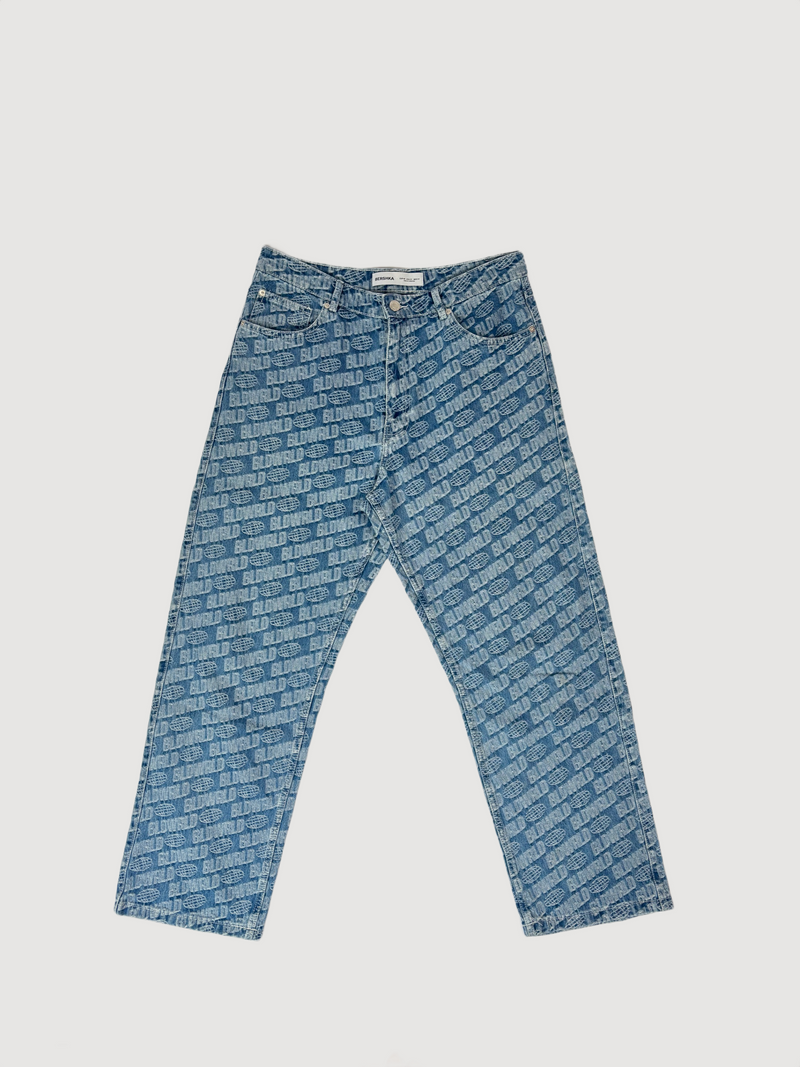 Bershka Denim Logo Jeans Blue