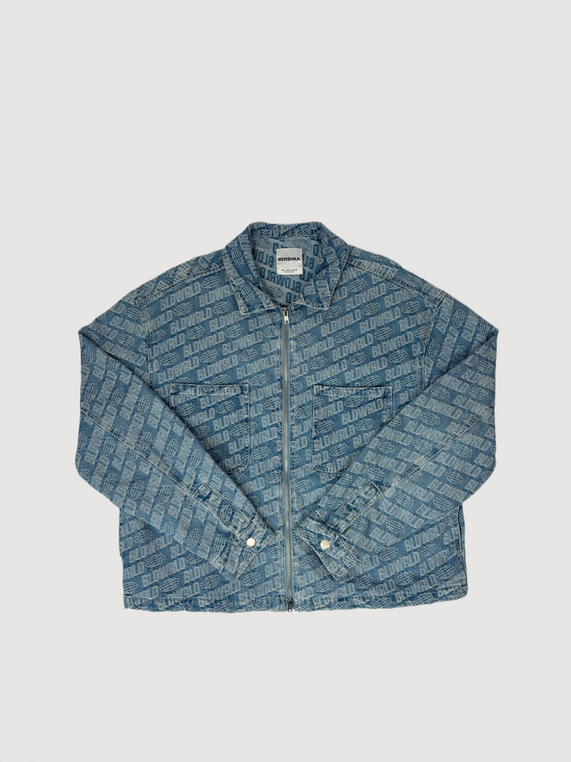 Bershka Denim Logo Jacket Blue