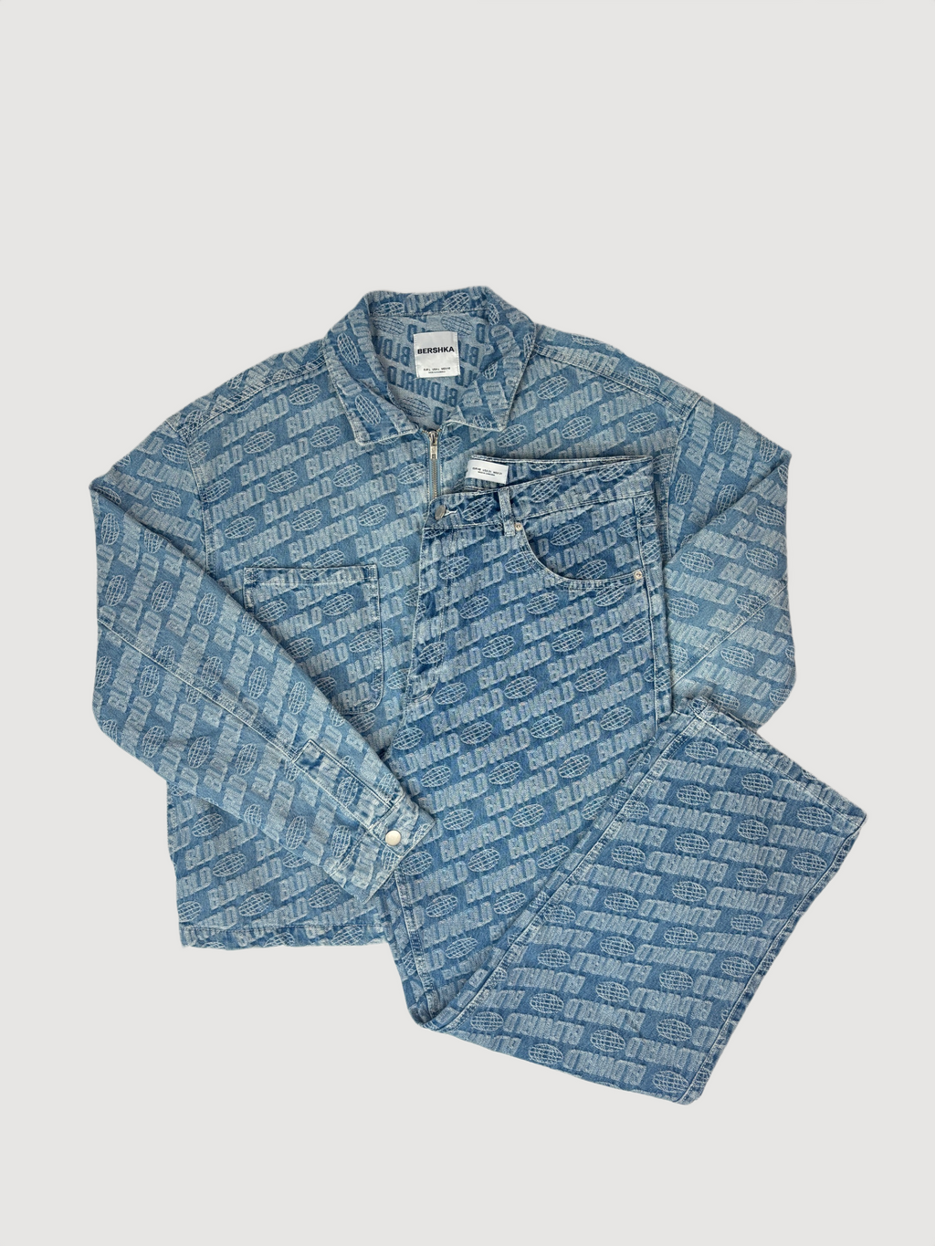 Bershka Denim Logo Jeans Blue
