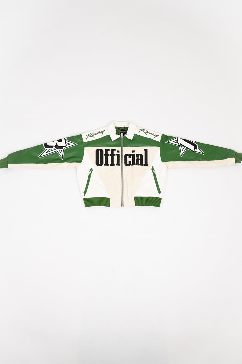 BOXY FIT PU MOTO COLLARED BOMBER JACKET