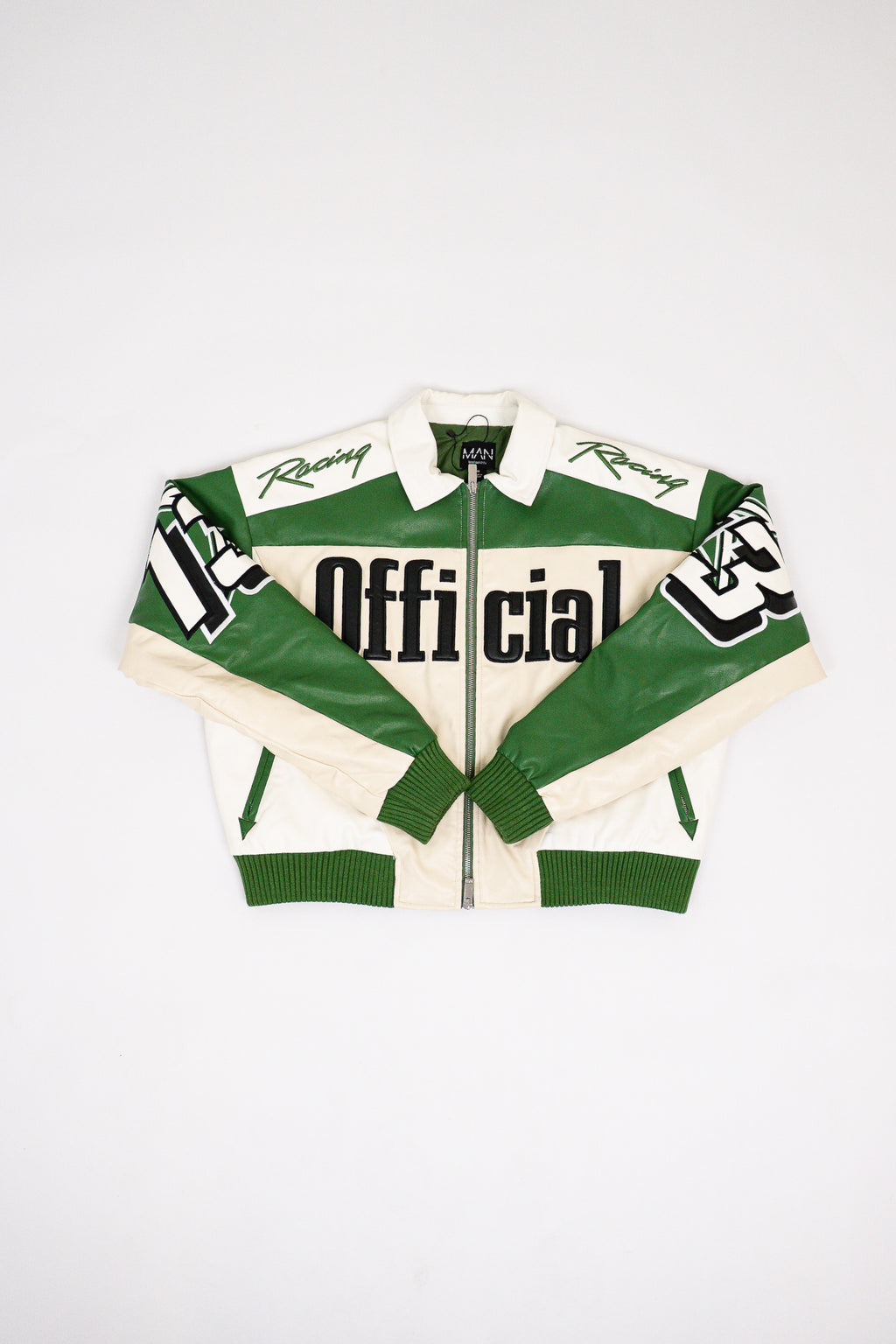 BOXY FIT PU MOTO COLLARED BOMBER JACKET