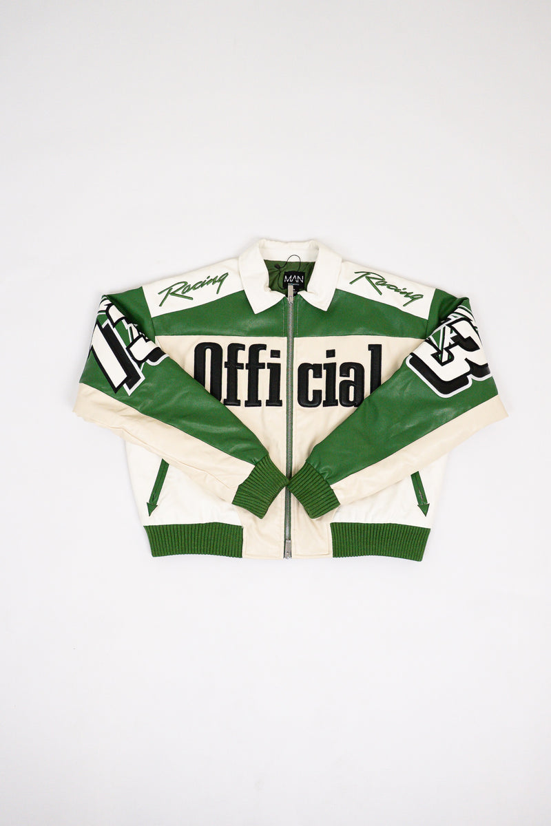 BOXY FIT PU MOTO COLLARED BOMBER JACKET
