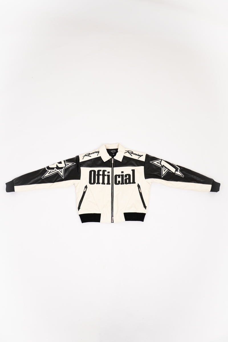 BOXY FIT PU MOTO COLLARED BOMBER JACKET