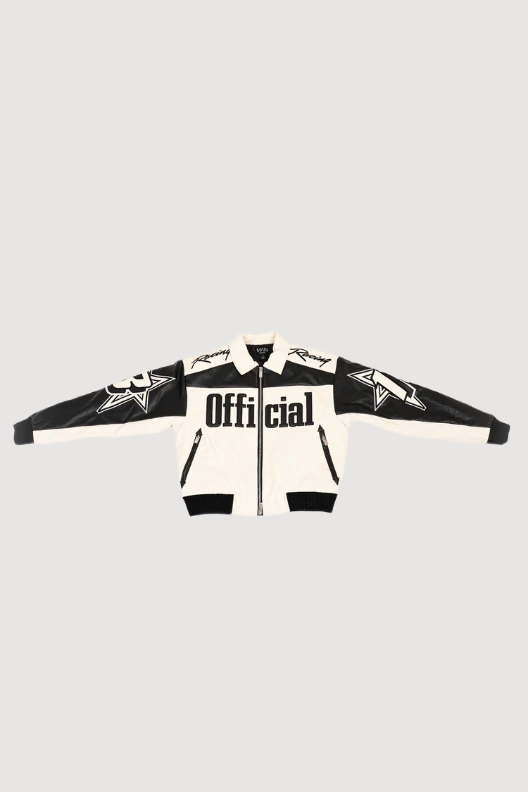 BOXY FIT PU MOTO COLLARED BOMBER JACKET