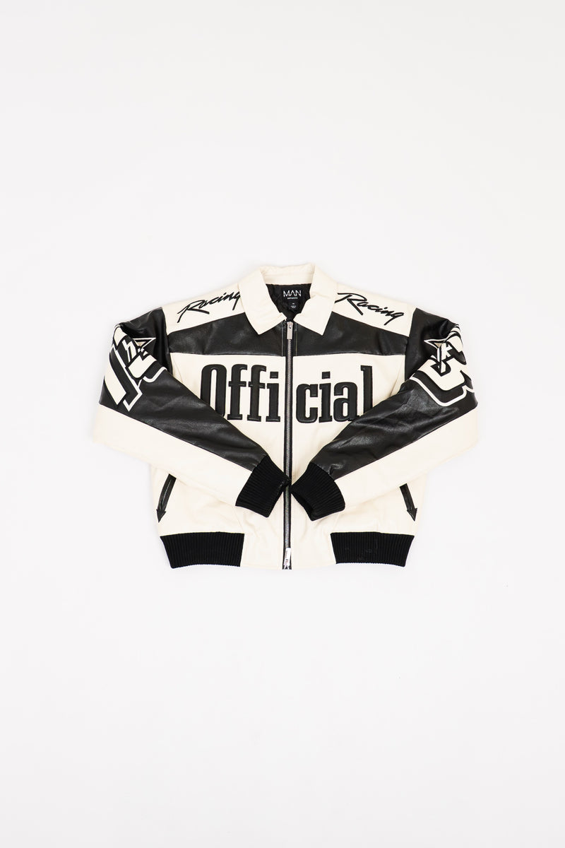 BOXY FIT PU MOTO COLLARED BOMBER JACKET