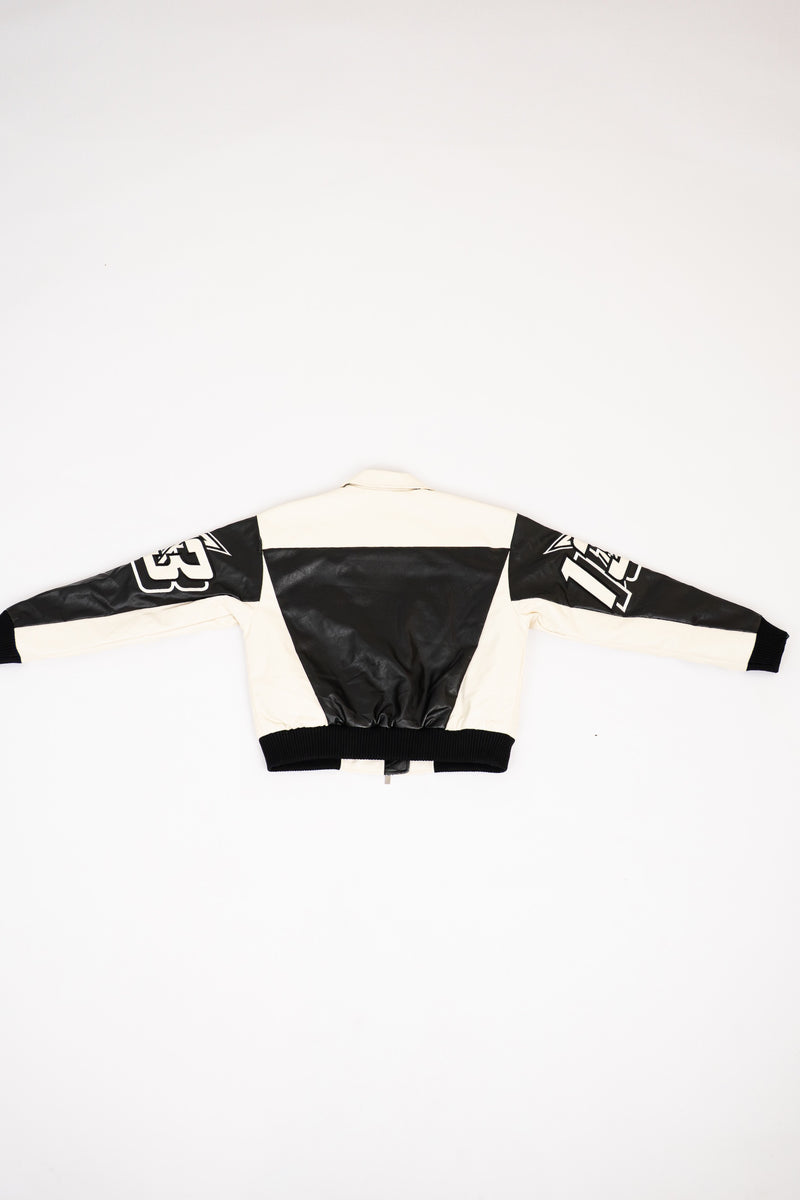 BOXY FIT PU MOTO COLLARED BOMBER JACKET