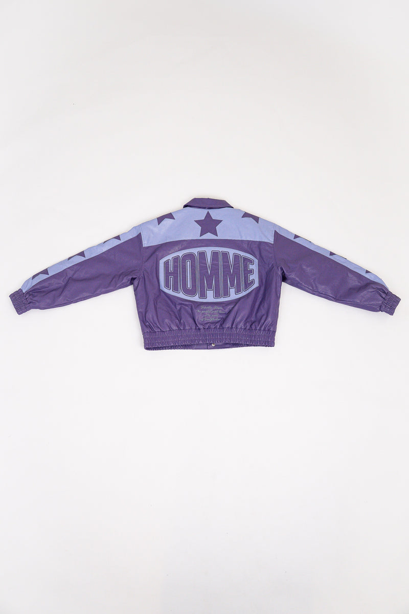 Purple Boxy Homme Pu Badge Collared Varsity Jacket