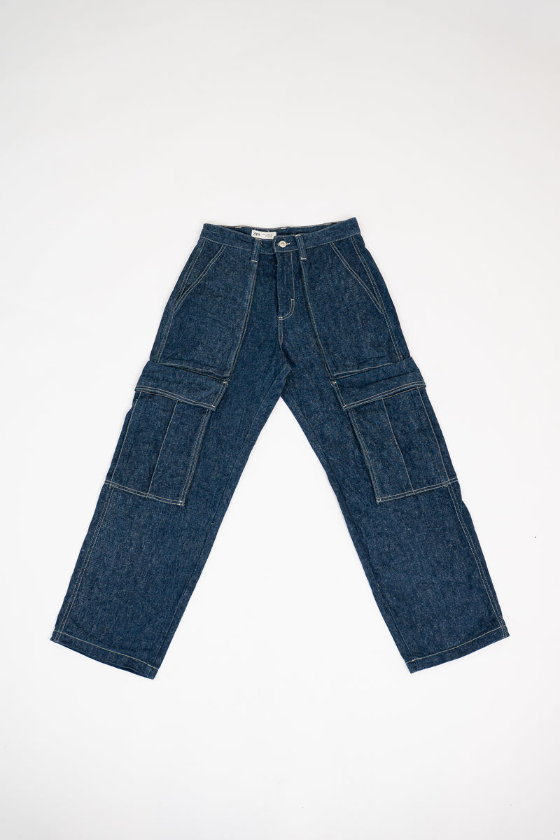Zara Dark Denim Cargo Pants