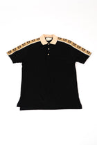 Gucci Polo With Interlocking G Stripe Black Stretch Cotton Piquet With Beige Collar