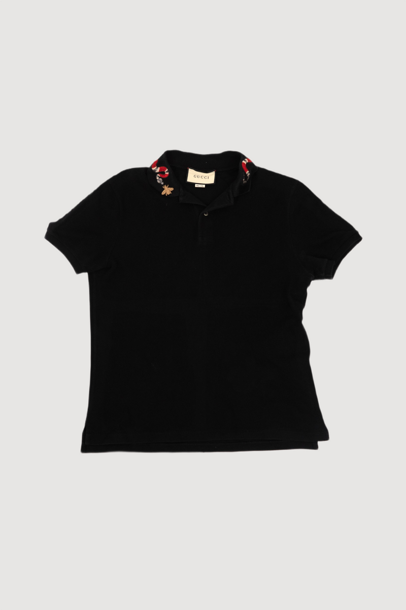 GUCCI Cotton Polo with Kingsnake Embroidery