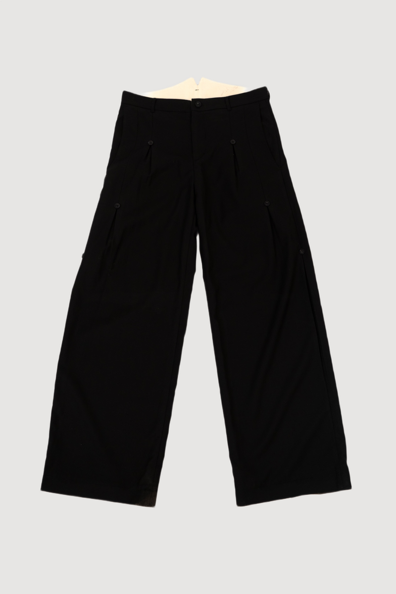 Black Button Pleated Trousers