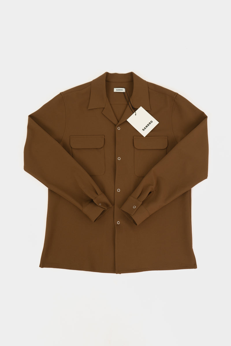 Sandro Large Jersey Caramel Button-Up