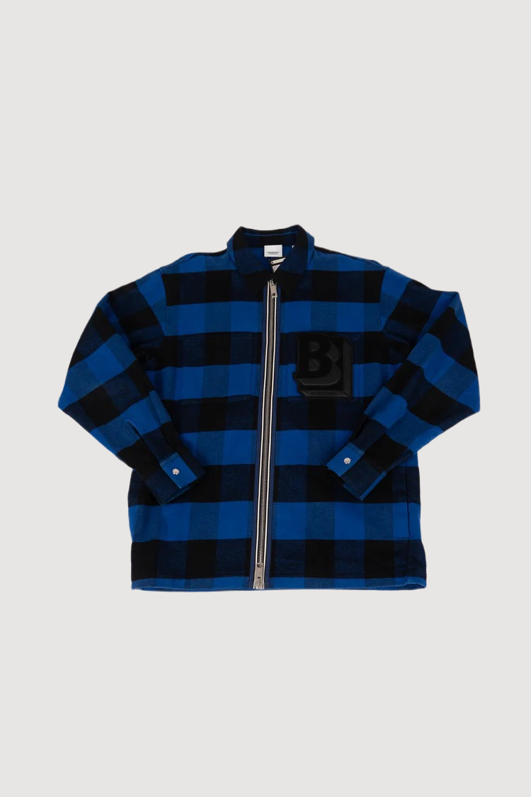 Letter Graphic zip-front shirt in check cotton Flannel