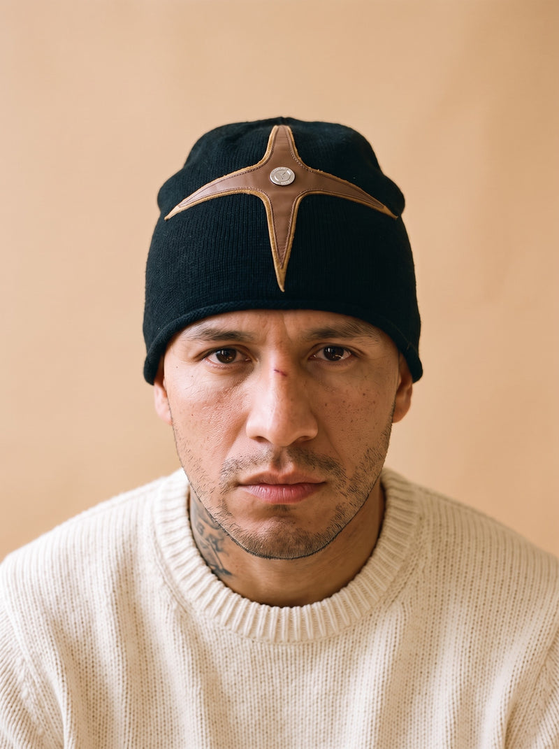 Cross Leather Patch Beanie model