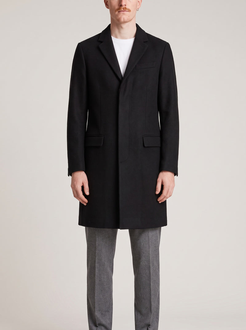 All Saints Rainer Coat Black M on model, front