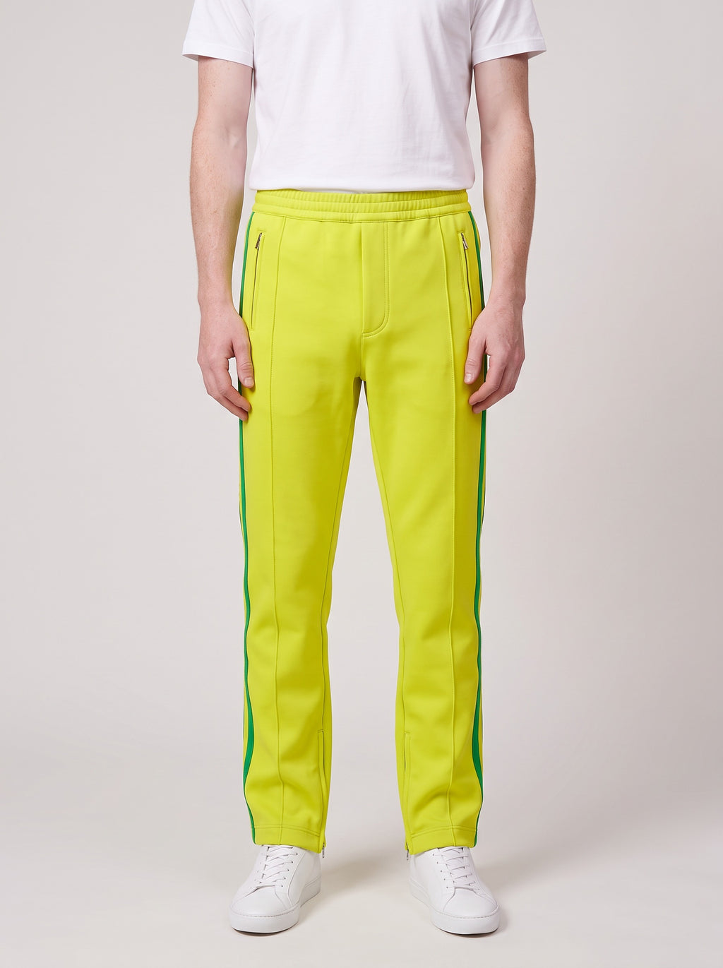 Bottega Veneta Double Technical Fabric Trousers Green on model, front