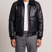 Dsquared2 Faux Leather Aviator Jacket Black on model, front