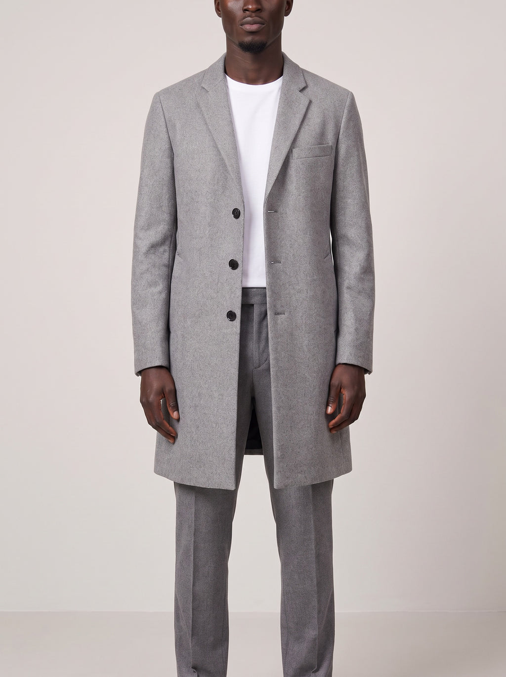 Filippa K Grey Overcoat 50 on model, front