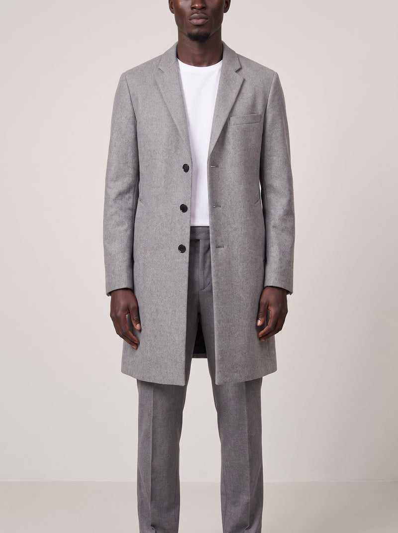 Filippa K Grey Overcoat 50 on model, front