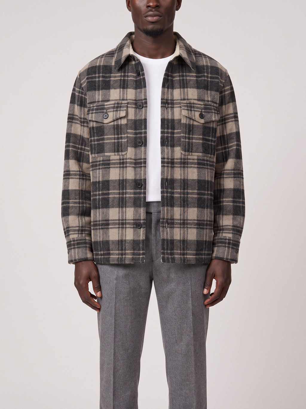 Isabel Marant Gervon Check Wool Overshirt on model, front
