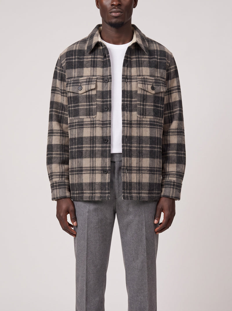 Isabel Marant Gervon Check Wool Overshirt on model, front