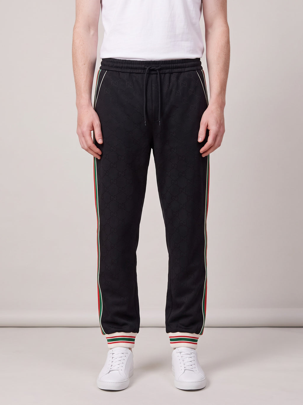Gucci GG Jacquard Sweatpants Black on model, front