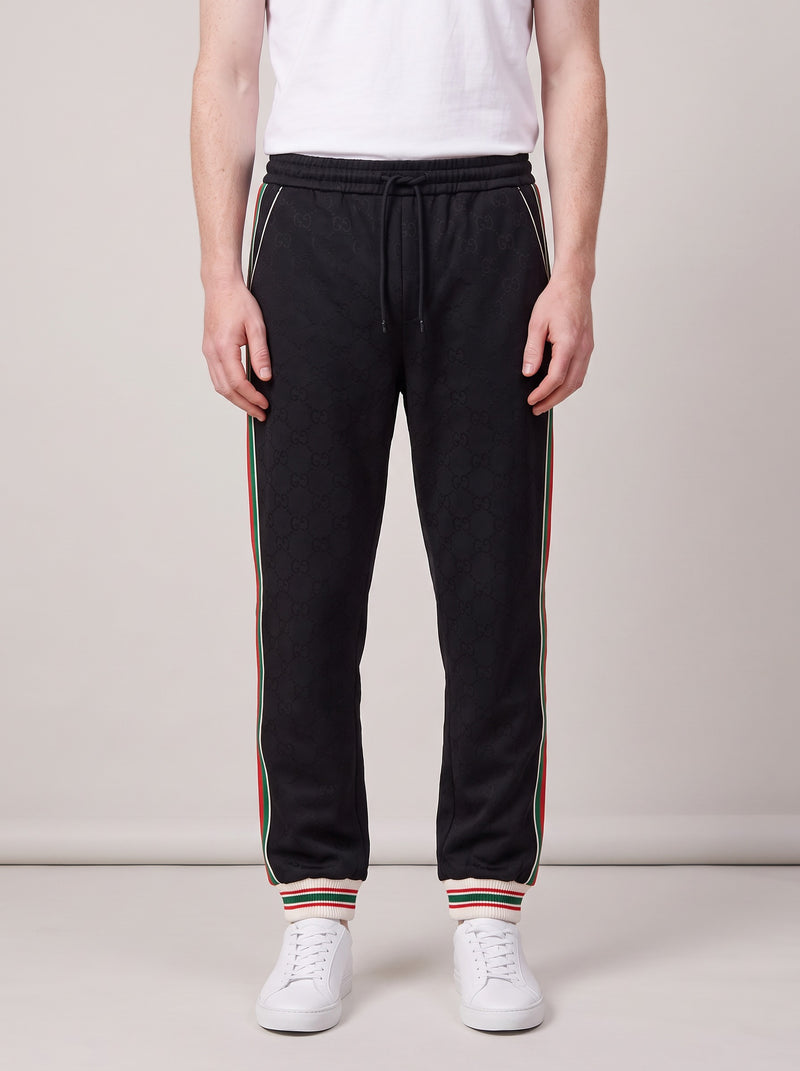 Gucci GG Jacquard Sweatpants Black on model, front