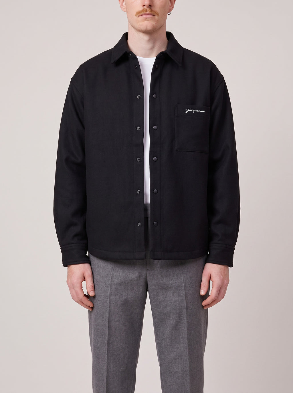 Jacquemus La Chemise Boulanger Black on model, front
