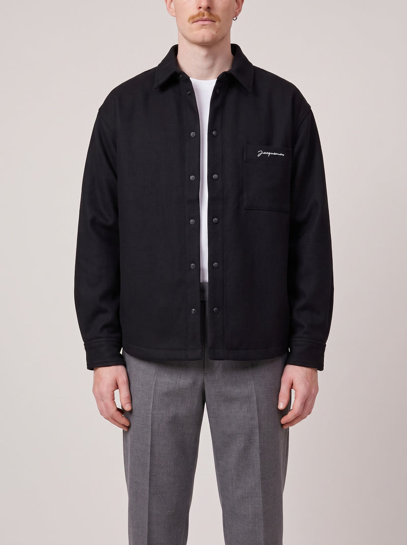 Jacquemus La Chemise Boulanger Black on model, front