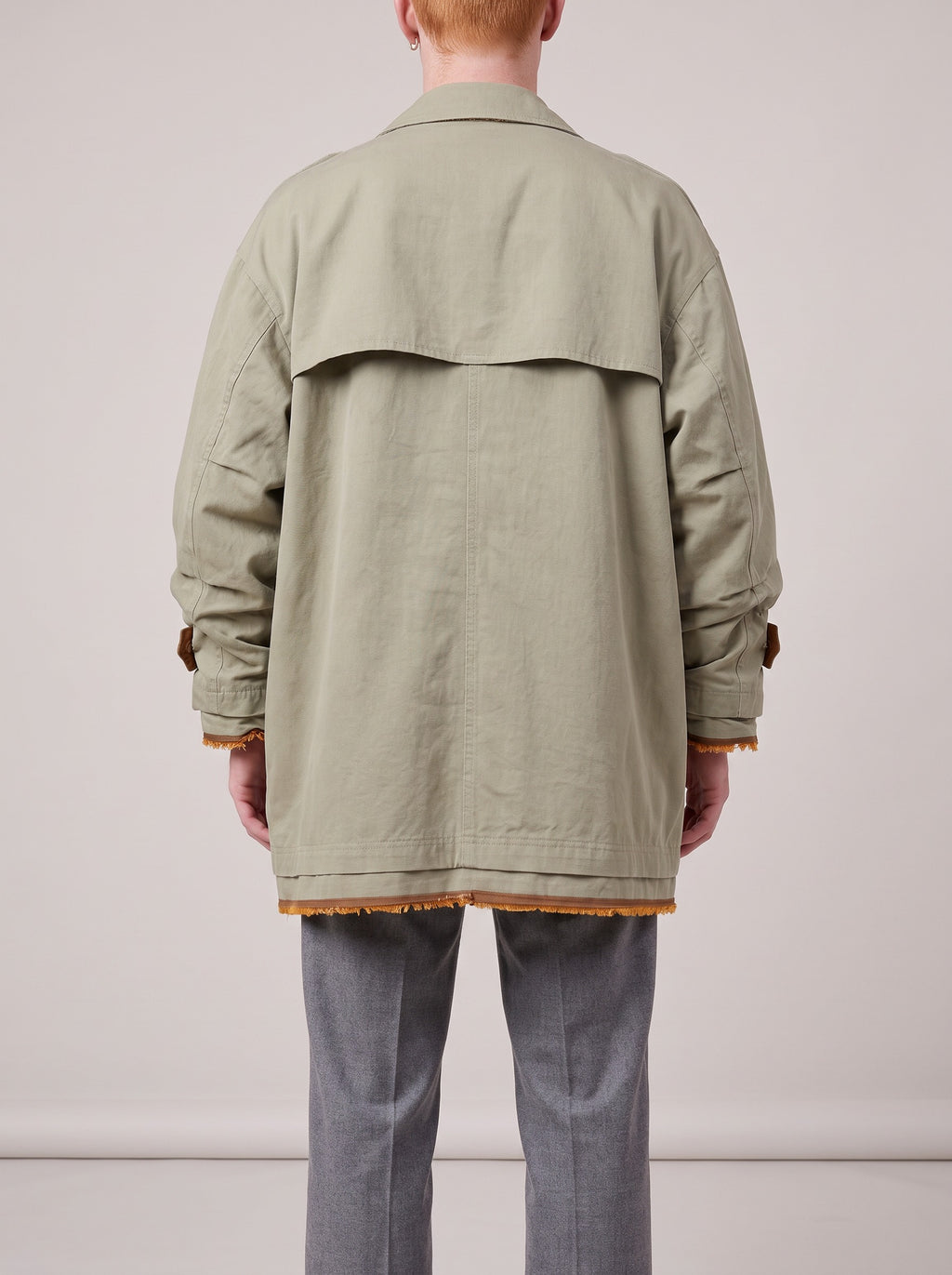 Maison Mihara Yasuhiro Coat Khaki on model, back