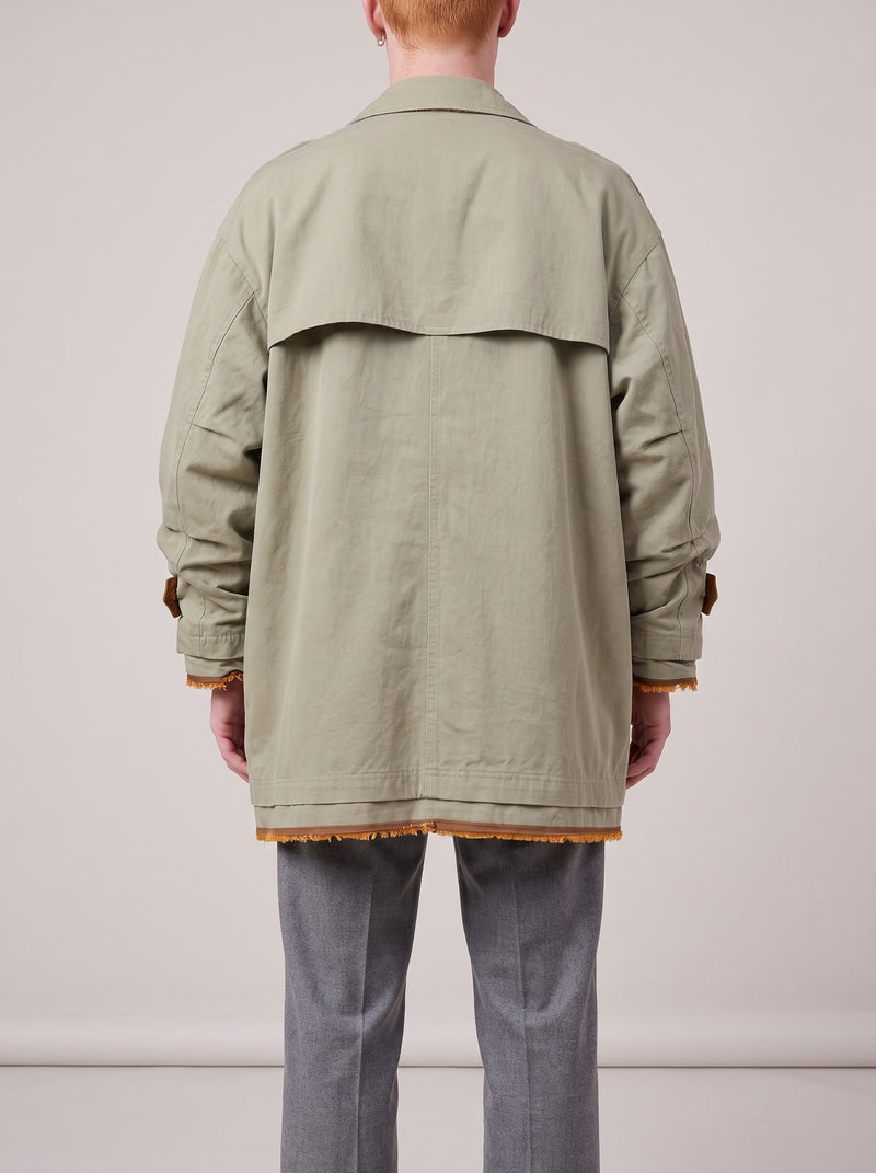 Maison Mihara Yasuhiro Coat Khaki on model, back