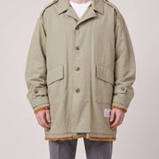 Maison Mihara Yasuhiro Coat Khaki on model, front