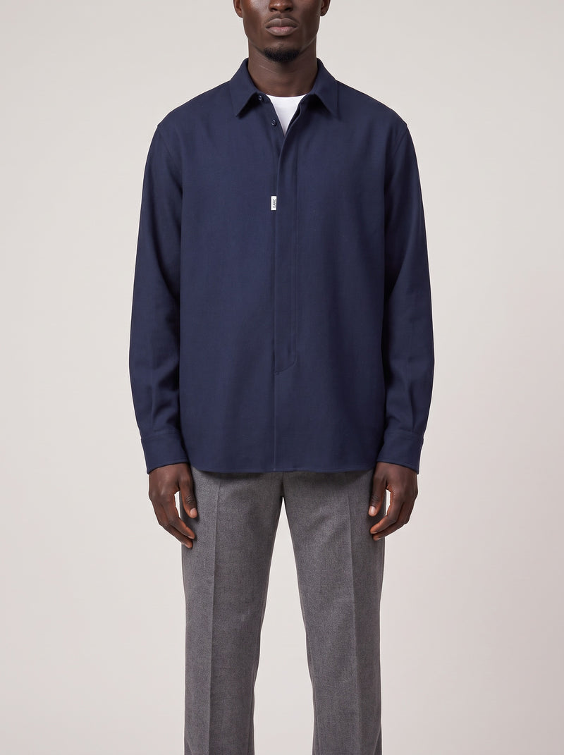 OAMC Ian Shirt Navy L on model, front