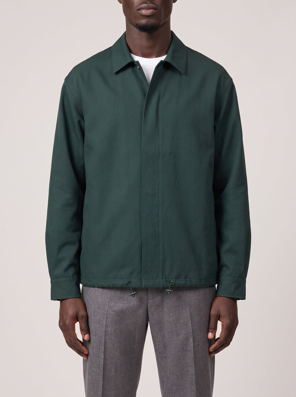 OAMC System Shirt Jacket Green L on model, front