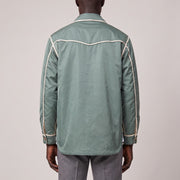 Pronounce Satin Coat Green on model, back