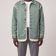 Pronounce Satin Coat Green on model, front