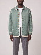 Pronounce Satin Coat Green on model, front
